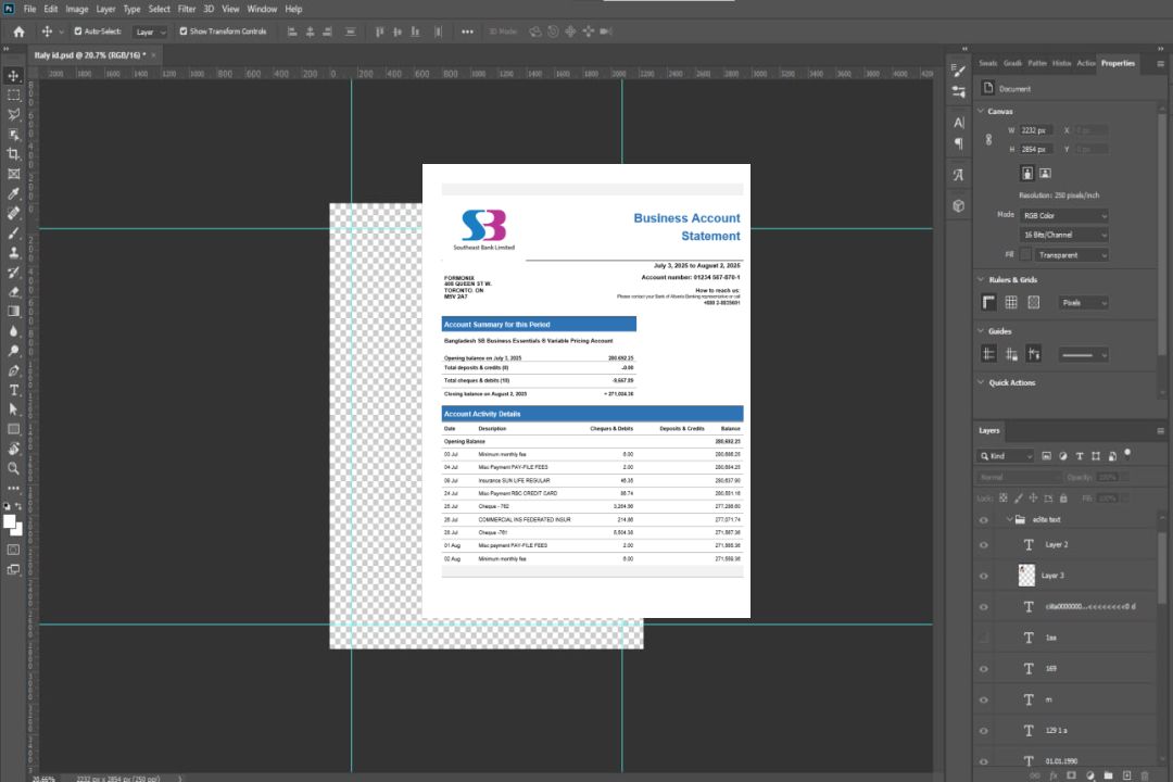 Modèle Word et PDF de relevé de compte professionnel de la SB Bank template